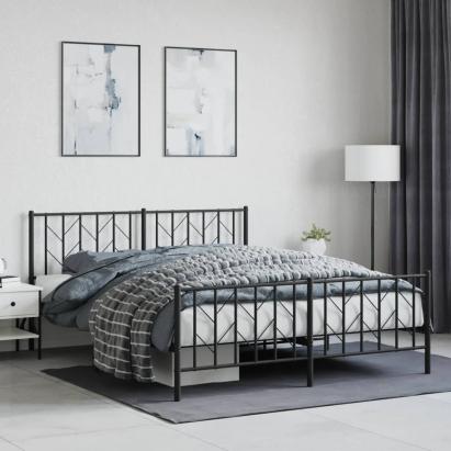 Cadru pat fără saltea, cu tăblie picioare negru 160x200cm metal GartenMobel Dekor