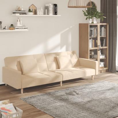 Canapea extensibilă cu 2 locuri, 2 perne, crem, textil GartenMobel Dekor