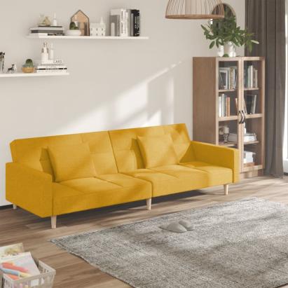 Canapea extensibilă cu 2 locuri, 2 perne, galben, textil GartenMobel Dekor