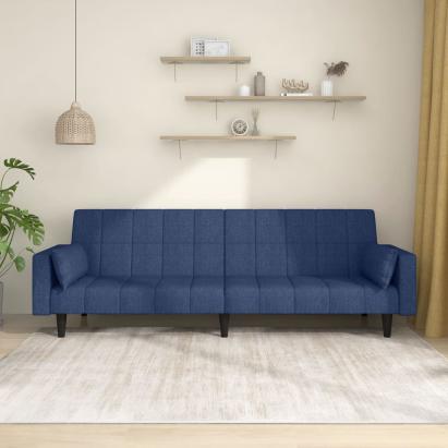 Canapea extensibilă cu 2 locuri, 2 perne, albastru, textil GartenMobel Dekor