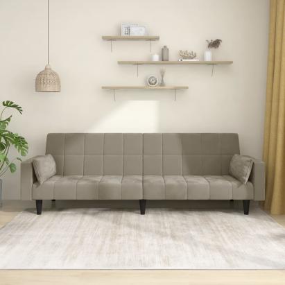 Canapea extensibilă cu 2 locuri, 2 perne, gri deschis, catifea GartenMobel Dekor