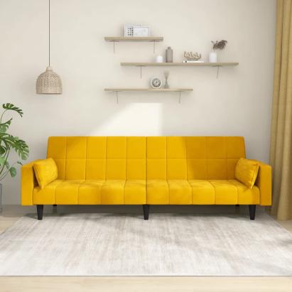 Canapea extensibilă cu 2 locuri, 2 perne, galben, catifea GartenMobel Dekor