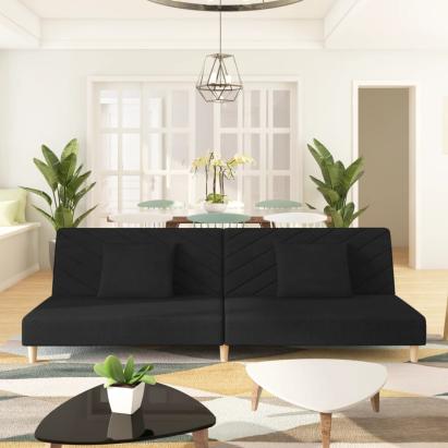 Canapea extensibilă cu 2 locuri, 2 perne, negru, textil GartenMobel Dekor