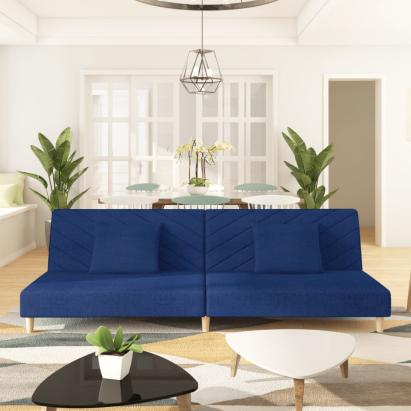 Canapea extensibilă cu 2 locuri, 2 perne, albastru, textil GartenMobel Dekor