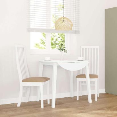 Scaune de sufragerie cu perne 2 buc cauciuc din lemn masiv alb GartenMobel Dekor