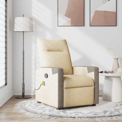 Fotoliu rabatabil de masaj, crem, material textil GartenMobel Dekor