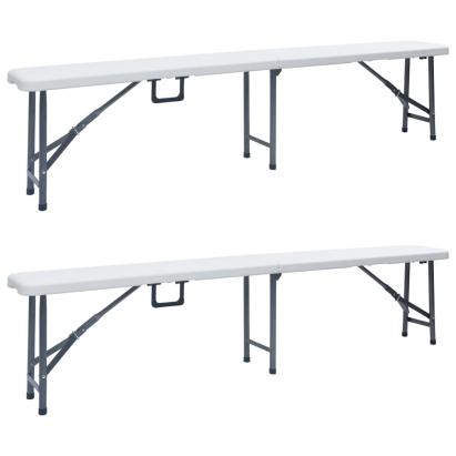 Bănci de grădină pliabile, 2 buc., alb, 180 cm, HDPE GartenMobel Dekor