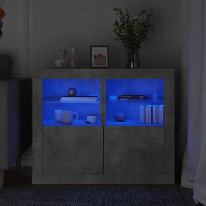 Dulapuri laterale cu lumini LED 2 buc. gri beton lemn prelucrat GartenMobel Dekor