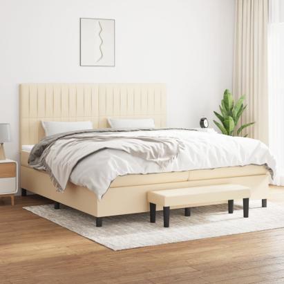 Pat box spring cu saltea, crem, 200x200 cm, textil GartenMobel Dekor