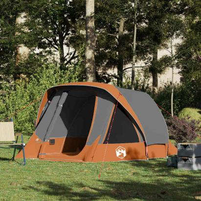 Cabină cort de camping 4 persoane gri și portocaliu impermeabil GartenMobel Dekor