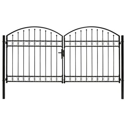 Poartă de gard dublă cu vârf în arcadă, negru, 300x125 cm, oțel GartenMobel Dekor