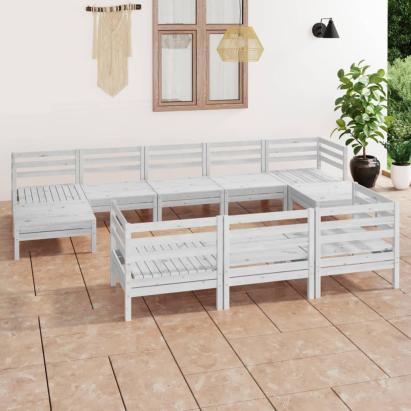 Set mobilier relaxare grădină, 10 piese, alb, lemn masiv de pin GartenMobel Dekor
