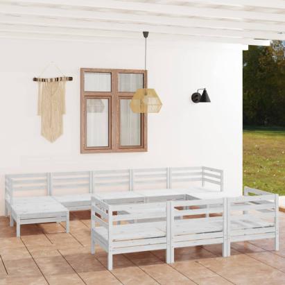 Set mobilier de grădină, 11 piese, alb, lemn masiv de pin GartenMobel Dekor