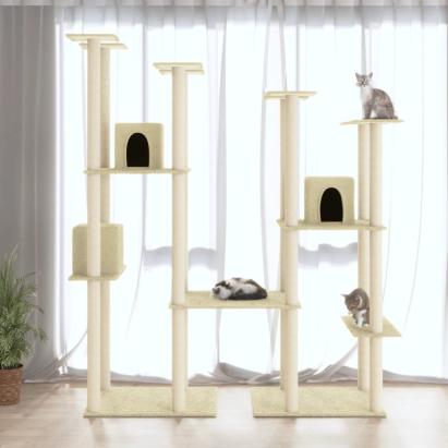 Ansamblu pisici cu stâlpi din funie de sisal, crem, 174 cm GartenMobel Dekor