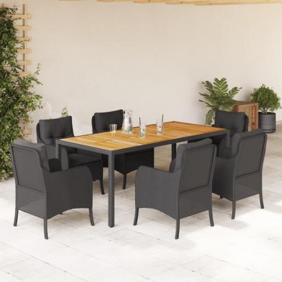 Set mobilier de grădină cu perne, 7 piese, negru, poliratan GartenMobel Dekor