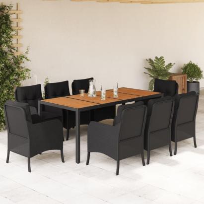 Set mobilier de grădină cu perne, 9 piese, negru, poliratan GartenMobel Dekor