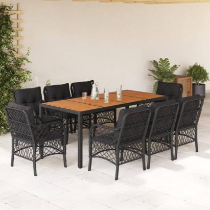 Set mobilier de grădină cu perne, 9 piese, negru, poliratan GartenMobel Dekor