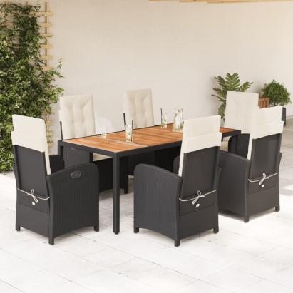 Set mobilier de grădină cu perne, 7 piese, negru, poliratan GartenMobel Dekor