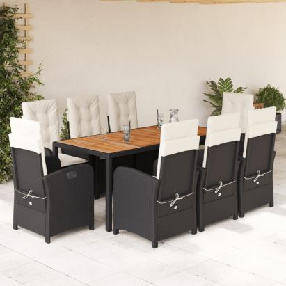 Set mobilier de grădină cu perne, 9 piese, negru, poliratan GartenMobel Dekor