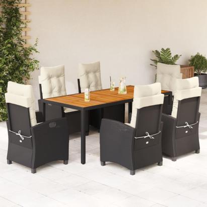 Set mobilier de grădină cu perne, 7 piese, negru, poliratan GartenMobel Dekor