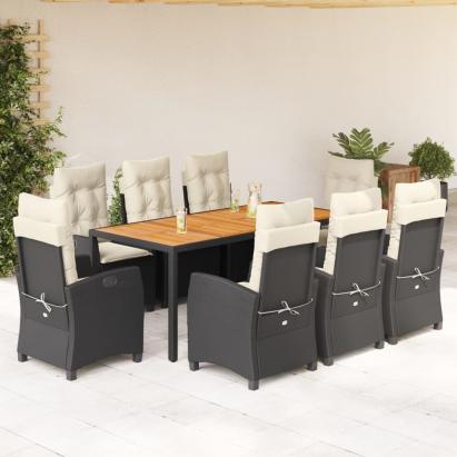 Set mobilier de grădină cu perne, 9 piese, negru, poliratan GartenMobel Dekor