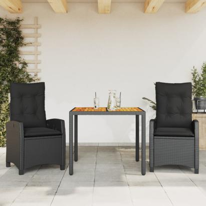 Set mobilier de grădină cu perne, 3 piese, negru, poliratan GartenMobel Dekor