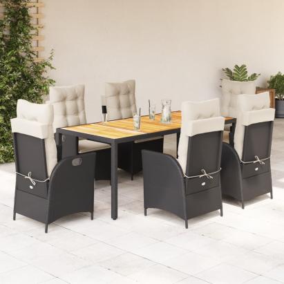 Set mobilier de grădină cu perne, 7 piese, negru, poliratan GartenMobel Dekor
