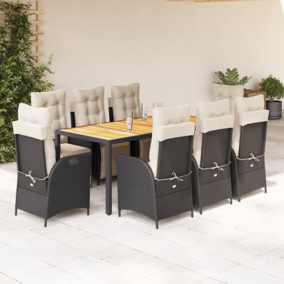 Set mobilier de grădină cu perne, 9 piese, negru, poliratan GartenMobel Dekor