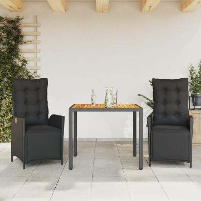 Set mobilier de grădină cu perne, 3 piese, negru, poliratan GartenMobel Dekor