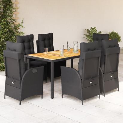 Set mobilier de grădină cu perne, 7 piese, negru, poliratan GartenMobel Dekor