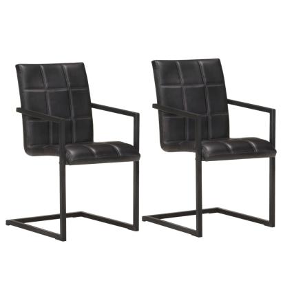 Scaune de masă tip consola 2  buc. negru, piele naturală GartenMobel Dekor