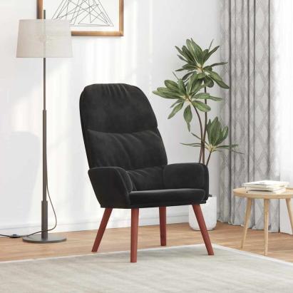 Scaun de relaxare, negru, catifea GartenMobel Dekor