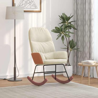 Scaun balansoar, alb crem, catifea GartenMobel Dekor