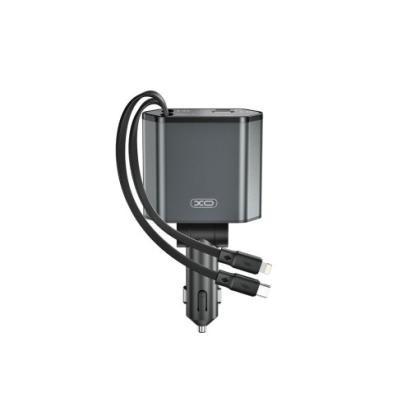 Incarcator auto XO SMART cu cabluri retractabile ,voltmeru, iesire USB-A si USB tip C  Cod: XO-CC62 Automotive TrustedCars