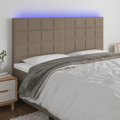 Tăblie de pat cu LED, gri taupe, 160x5x118/128 cm, textil GartenMobel Dekor