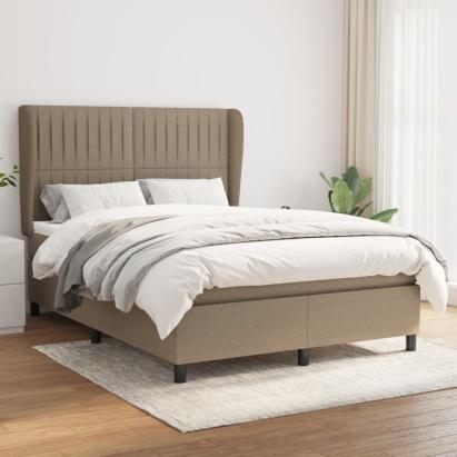 Pat box spring cu saltea, gri taupe, 140x200 cm, textil GartenMobel Dekor