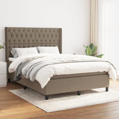 Pat box spring cu saltea, gri taupe, 140x200 cm, textil GartenMobel Dekor