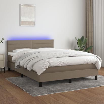 Pat cu arcuri, saltea și LED, gri taupe, 140x190 cm, textil GartenMobel Dekor