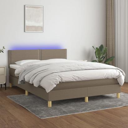 Pat cu arcuri, saltea și LED, gri taupe, 140x190 cm, textil GartenMobel Dekor