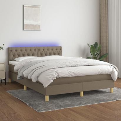 Pat cu arcuri, saltea și LED, gri taupe, 140x190 cm, textil GartenMobel Dekor