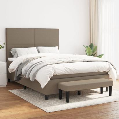 Pat box spring cu saltea, gri taupe, 140x200 cm, textil GartenMobel Dekor