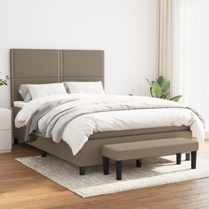 Pat box spring cu saltea, gri taupe, 140x200 cm, textil GartenMobel Dekor