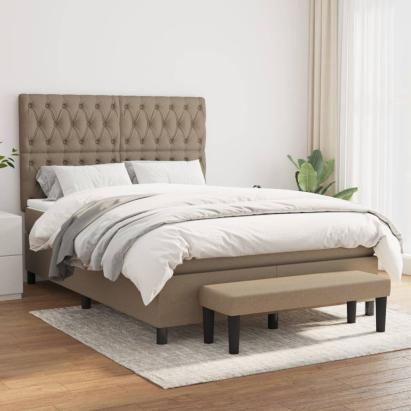 Pat box spring cu saltea, gri taupe, 140x200 cm, textil GartenMobel Dekor