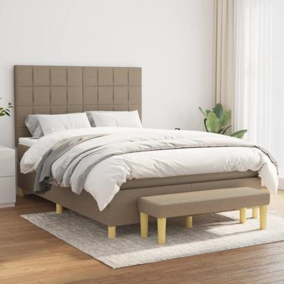 Pat box spring cu saltea, gri taupe, 140x200 cm, textil GartenMobel Dekor