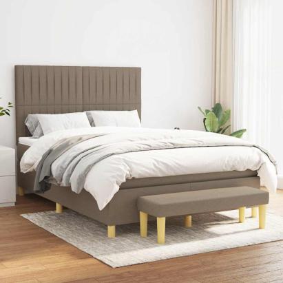 Pat box spring cu saltea, gri taupe, 140x200 cm, textil GartenMobel Dekor