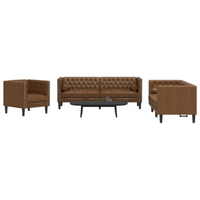Set canapele Chesterfield perne 3 piese maro piele întoarsă eco GartenMobel Dekor