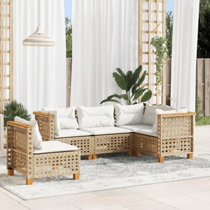 Set canapele de grădină cu perne, 5 piese, bej, poliratan GartenMobel Dekor