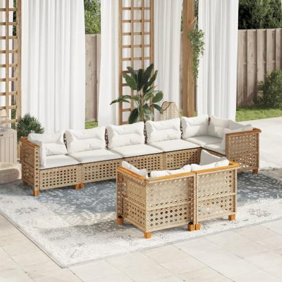 Set canapele de grădină, 8 piese, cu perne, bej, poliratan GartenMobel Dekor