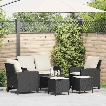 Set mobilier de grădină cu perne, 6 piese, negru, poliratan GartenMobel Dekor