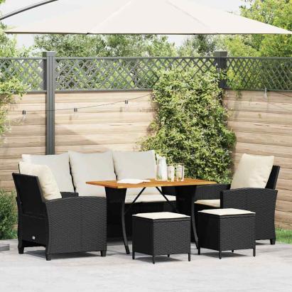 Set mobilier de grădină cu perne, 6 piese, negru, poliratan GartenMobel Dekor